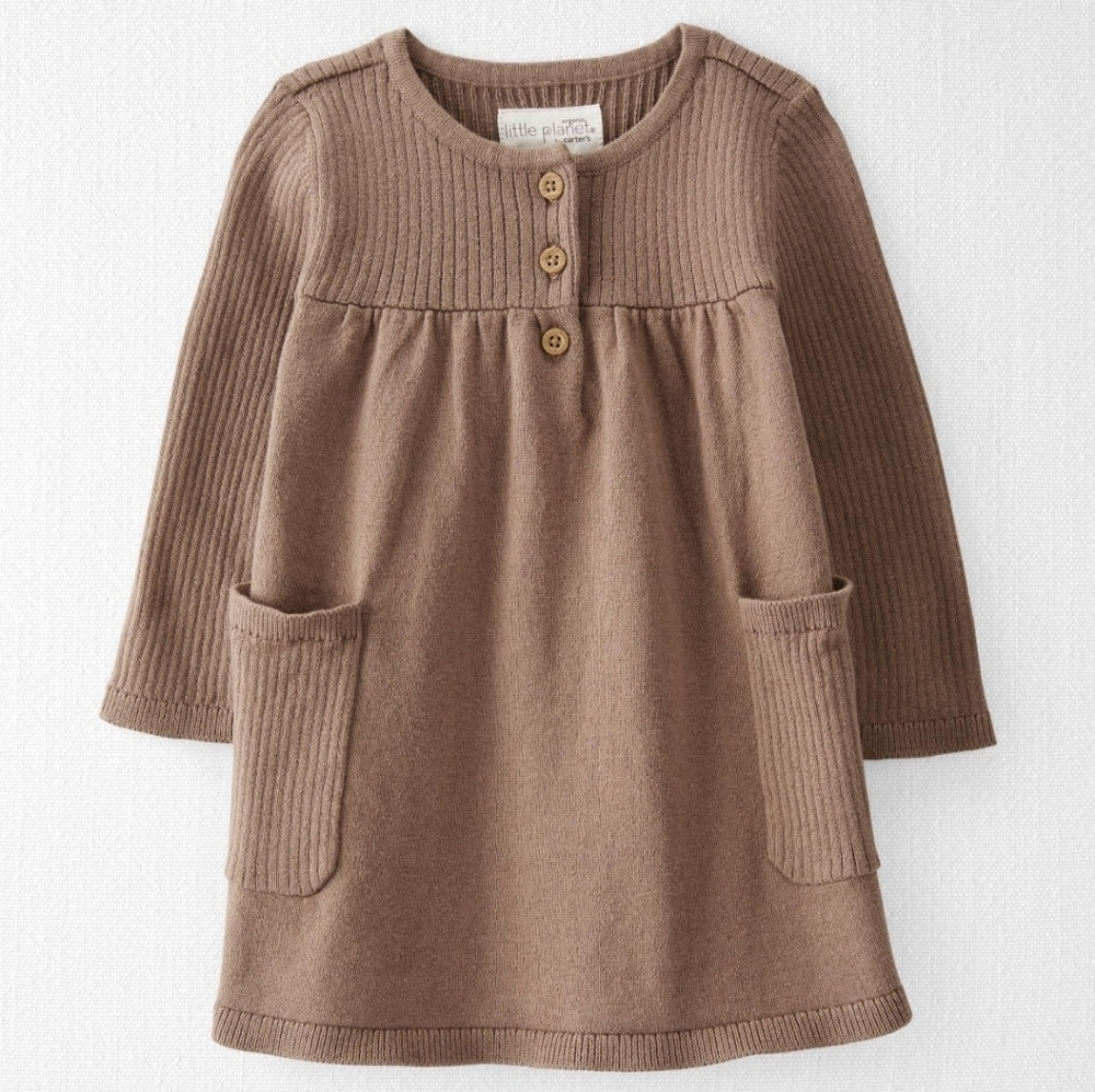 Brown Knit Long Sleeve Dress with Pockets. Little Planet. Carters. 18 Month